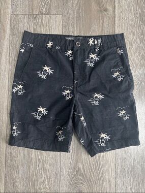 Black Palm-Print Kids Shorts, boys size 13/14